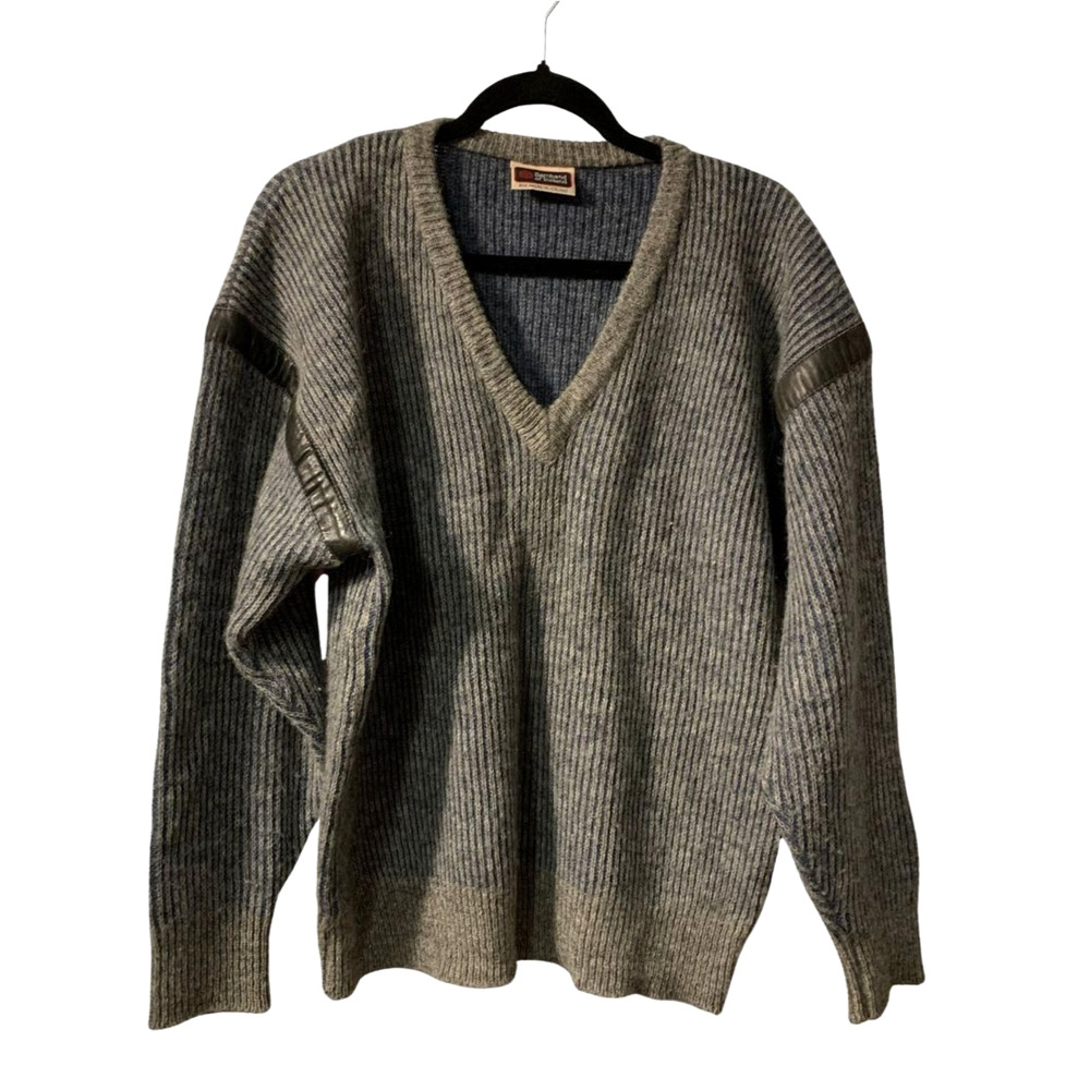 Vintage Samband of Iceland Women's Chunky V Neck Sweater Size L Wool Blue Gray